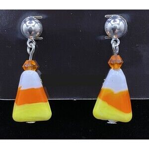 Handmade Candy Corn Glass & Orange Crystal Bead Post Earrings by Neanie-Bot